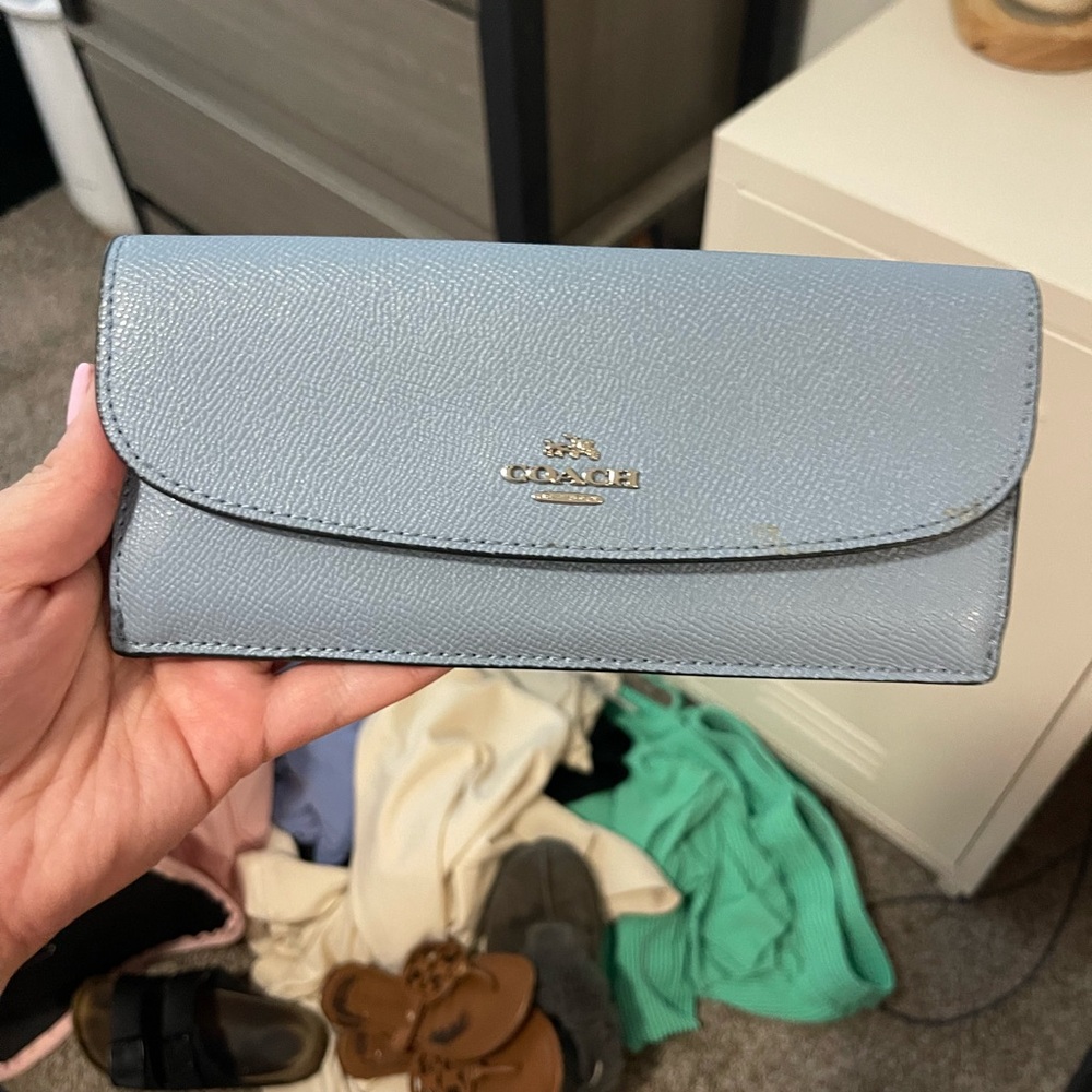 Coach Blue Leather Wallet with Gold Hardware